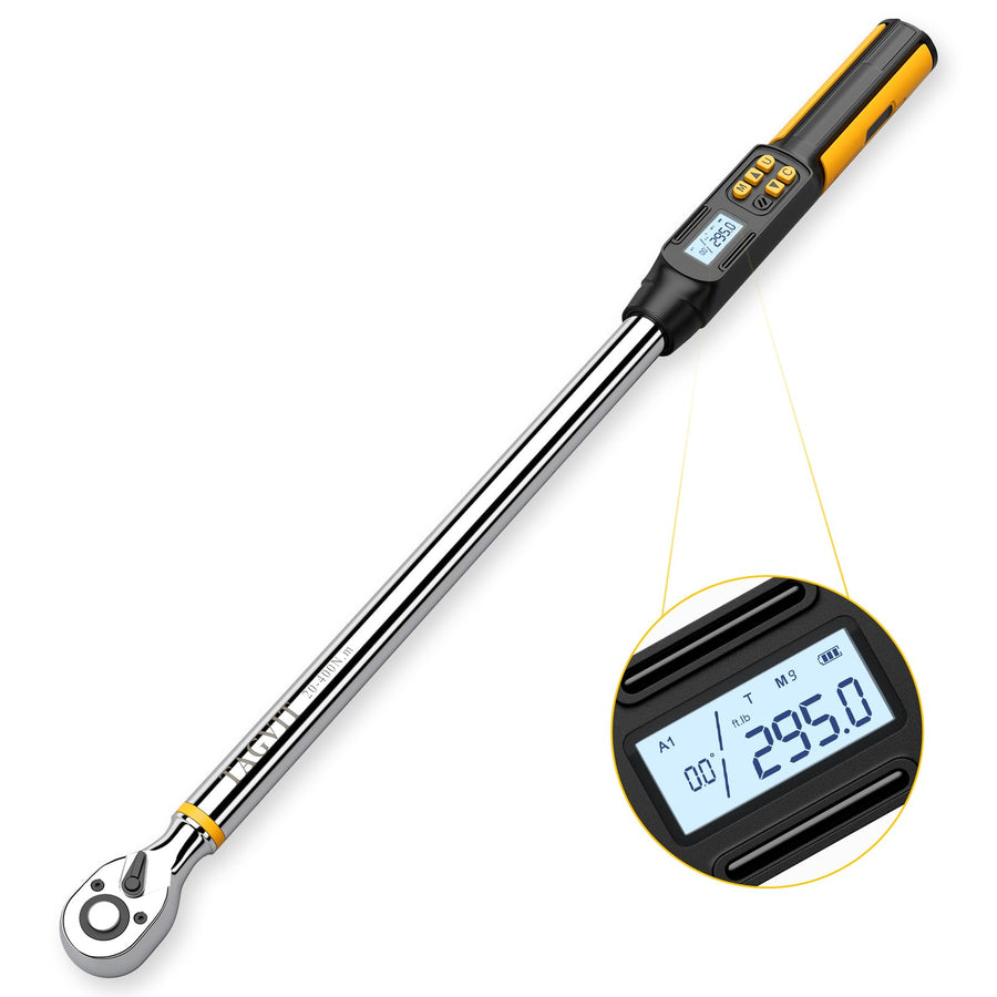 1/2 Inch Drive Digital Torque Wrench with Angle, 14.75-295Ft-lb/20-400Nm, Electronic Torque Wrench, ±2% Accuracy with with Preset Value, Data Storage, Buzzer and LED Flash Notification for Car