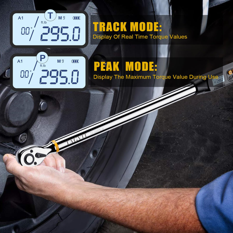 1/2 Inch Drive Digital Torque Wrench with Angle, 14.75-295Ft-lb/20-400Nm, Electronic Torque Wrench, ±2% Accuracy with with Preset Value, Data Storage, Buzzer and LED Flash Notification for Car