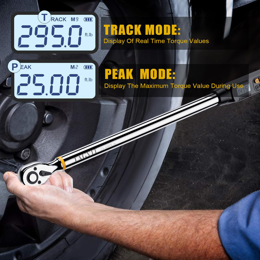 1/2 Inch Drive Digital Torque Wrench with Angle, 14.75-295Ft-lb/20-400Nm, Electronic Torque Wrench, ±2% Accuracy with with Preset Value, Data Storage, Buzzer and LED Flash Notification for Car