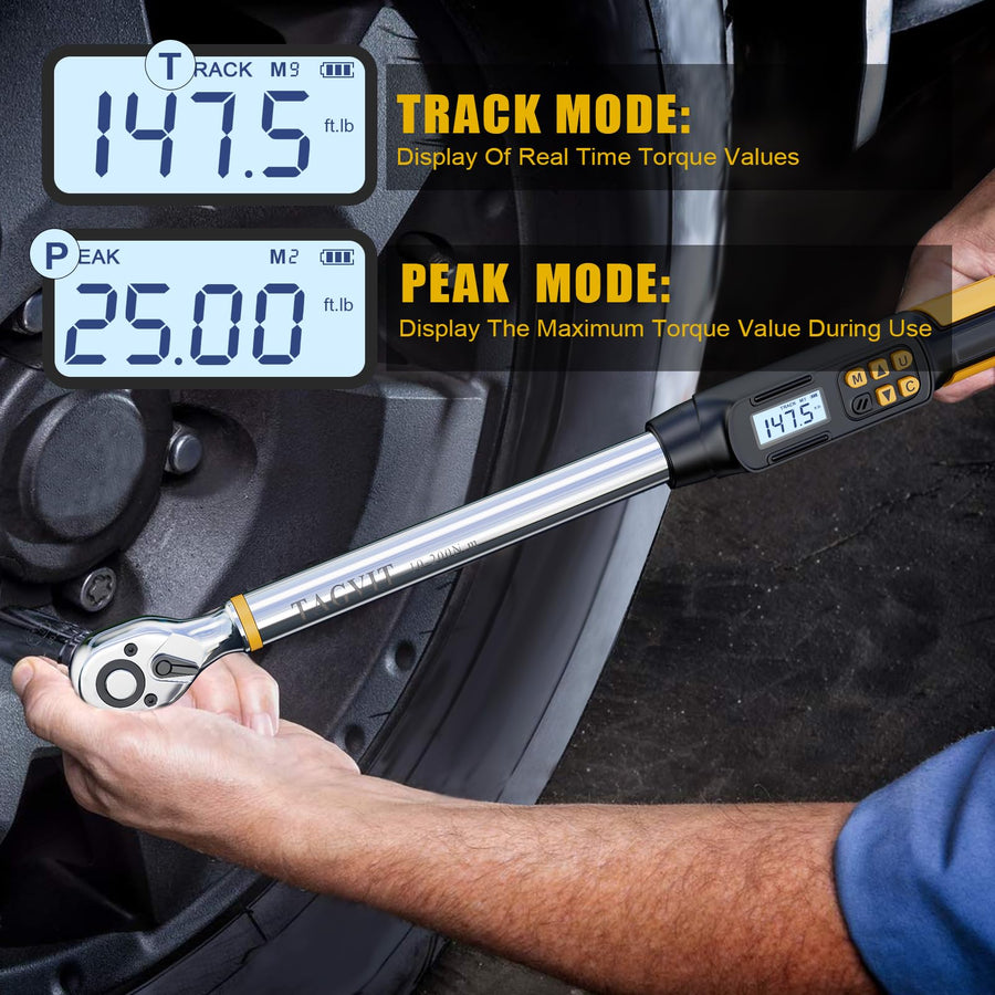 1/2 Inch Drive Digital Torque Wrench with Angle, 14.75-295Ft-lb/20-400Nm, Electronic Torque Wrench, ±2% Accuracy with with Preset Value, Data Storage, Buzzer and LED Flash Notification for Car