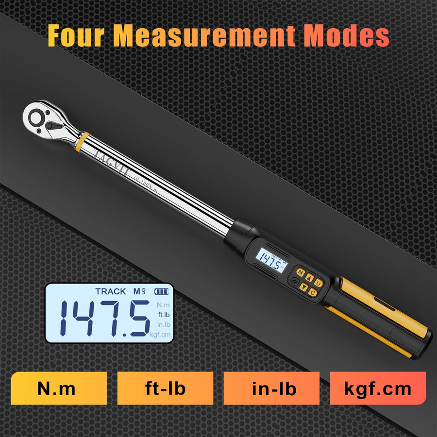 1/2 Inch Drive Digital Torque Wrench with Angle, 14.75-295Ft-lb/20-400Nm, Electronic Torque Wrench, ±2% Accuracy with with Preset Value, Data Storage, Buzzer and LED Flash Notification for Car