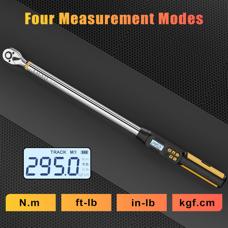 1/2 Inch Drive Digital Torque Wrench with Angle, 14.75-295Ft-lb/20-400Nm, Electronic Torque Wrench, ±2% Accuracy with with Preset Value, Data Storage, Buzzer and LED Flash Notification for Car
