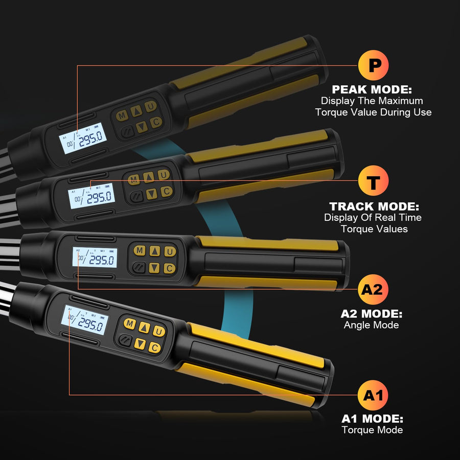 1/2 Inch Drive Digital Torque Wrench with Angle, 14.75-295Ft-lb/20-400Nm, Electronic Torque Wrench, ±2% Accuracy with with Preset Value, Data Storage, Buzzer and LED Flash Notification for Car