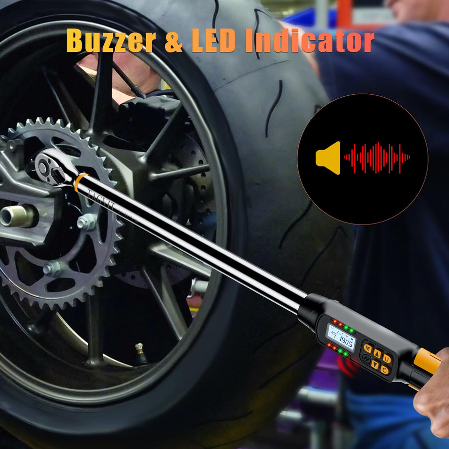 1/2 Inch Drive Digital Torque Wrench with Angle, 14.75-295Ft-lb/20-400Nm, Electronic Torque Wrench, ±2% Accuracy with with Preset Value, Data Storage, Buzzer and LED Flash Notification for Car